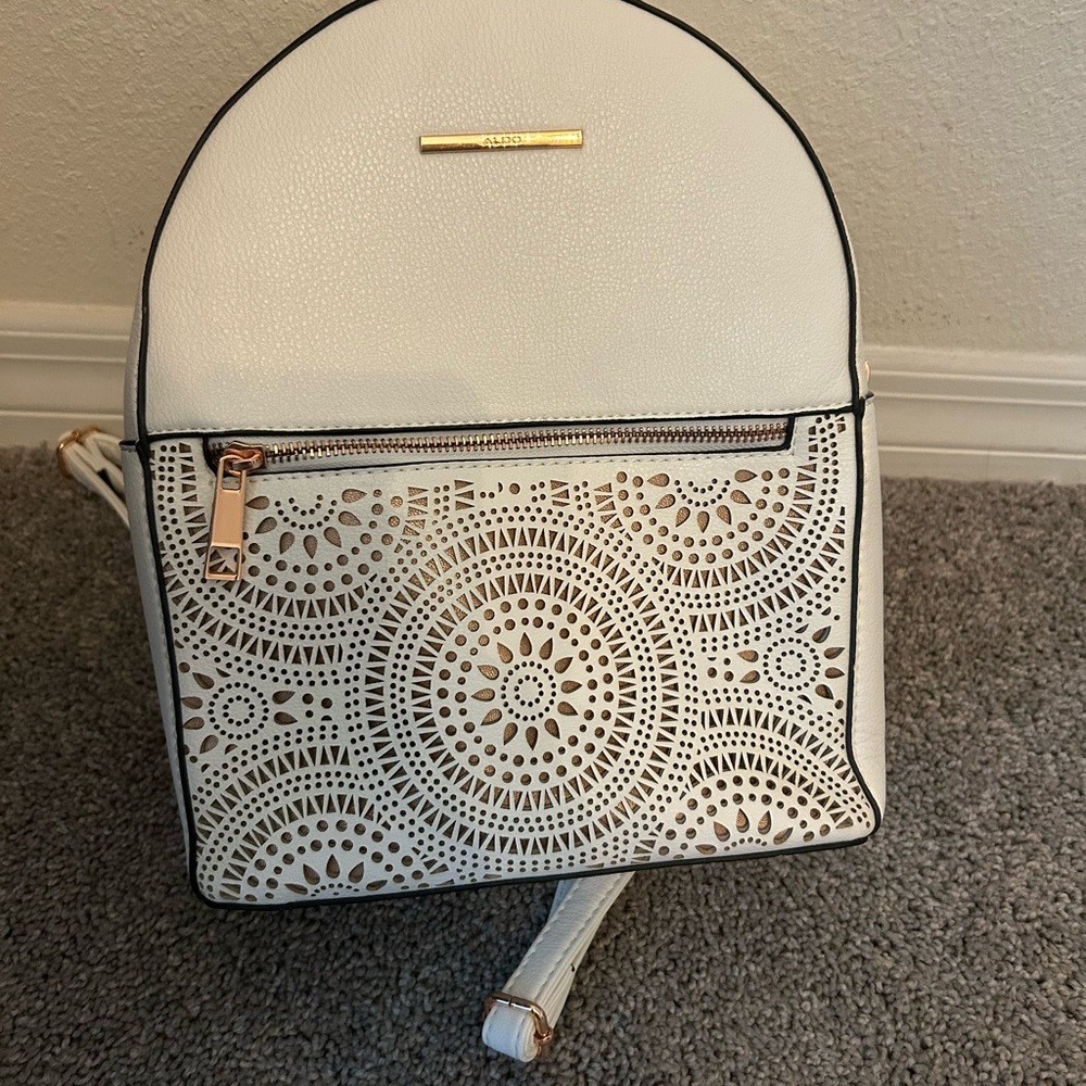 ALDO Structured Mini Backpack White Laser Cut Gold Hardware - Picture 5 of 5